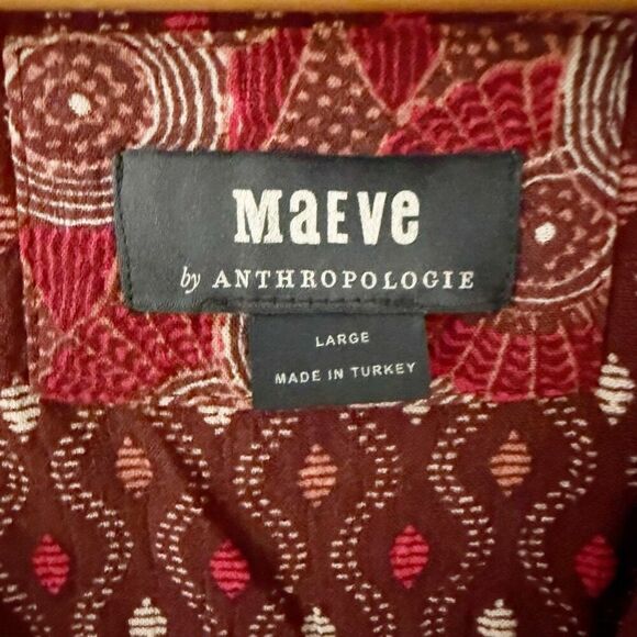 MAEVE x ANTHROPOLOGIE | Tiered Dress Amber Burgundy Red Off White Boho | Large - Picture 6 of 10
